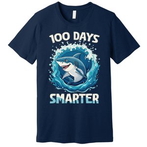 100 Days Smarter Funny Shark 100th Day Of School Boy Shark Premium T-Shirt