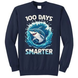 100 Days Smarter Funny Shark 100th Day Of School Boy Shark Tall Sweatshirt