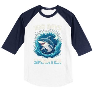 100 Days Smarter Funny Shark 100th Day Of School Boy Shark Baseball Sleeve Shirt