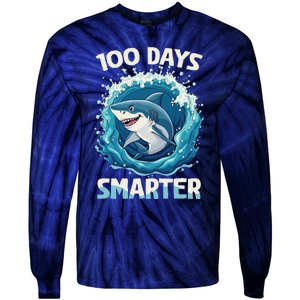 100 Days Smarter Funny Shark 100th Day Of School Boy Shark Tie-Dye Long Sleeve Shirt