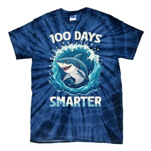 100 Days Smarter Funny Shark 100th Day Of School Boy Shark Tie-Dye T-Shirt