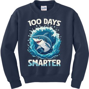 100 Days Smarter Funny Shark 100th Day Of School Boy Shark Kids Sweatshirt