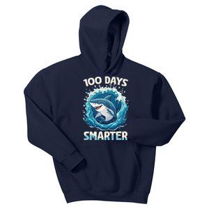 100 Days Smarter Funny Shark 100th Day Of School Boy Shark Kids Hoodie