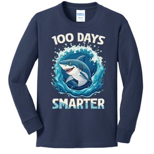 100 Days Smarter Funny Shark 100th Day Of School Boy Shark Kids Long Sleeve Shirt