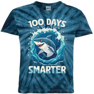 100 Days Smarter Funny Shark 100th Day Of School Boy Shark Kids Tie-Dye T-Shirt