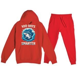 100 Days Smarter Funny Shark 100th Day Of School Boy Shark Premium Hooded Sweatsuit Set