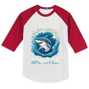 100 Days Smarter Funny Shark 100th Day Of School Boy Shark Kids Colorblock Raglan Jersey