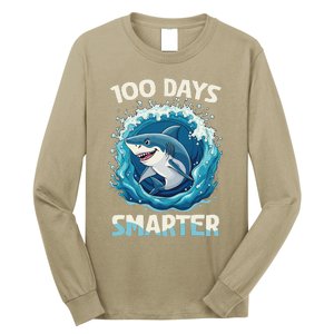 100 Days Smarter Funny Shark 100th Day Of School Boy Shark Long Sleeve Shirt