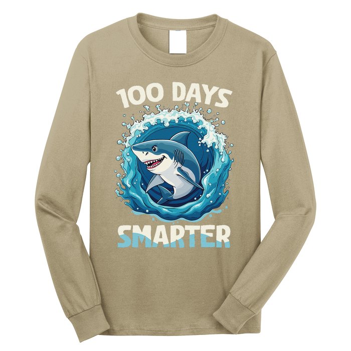 100 Days Smarter Funny Shark 100th Day Of School Boy Shark Long Sleeve Shirt