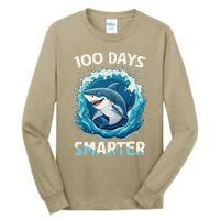 100 Days Smarter Funny Shark 100th Day Of School Boy Shark Tall Long Sleeve T-Shirt