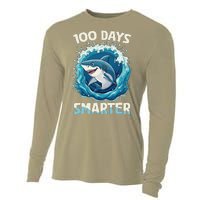 100 Days Smarter Funny Shark 100th Day Of School Boy Shark Cooling Performance Long Sleeve Crew