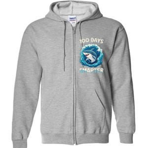 100 Days Smarter Funny Shark 100th Day Of School Boy Shark Full Zip Hoodie