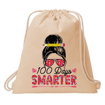 100 Days Smarter Girl Messy Bun Hair 100th Day Of School  Drawstring Bag
