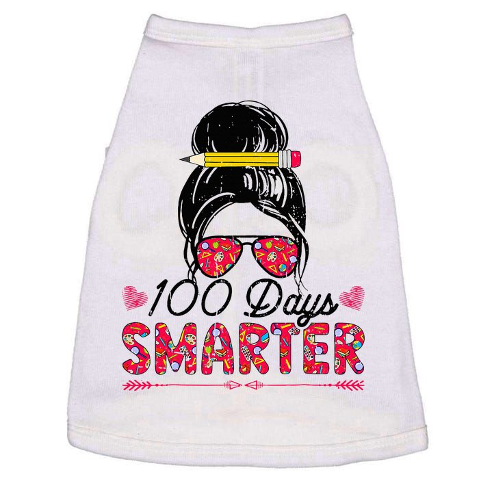 100 Days Smarter Girl Messy Bun Hair 100th Day Of School  Doggie Tank