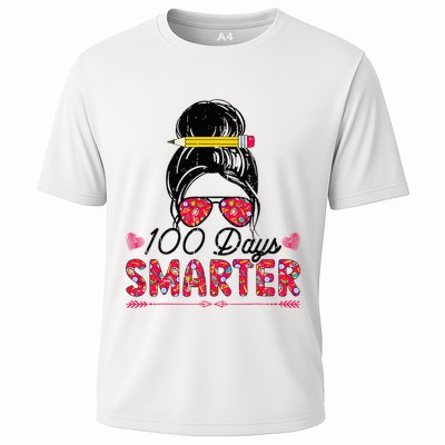 100 Days Smarter Girl Messy Bun Hair 100th Day Of School  Performance Shirt
