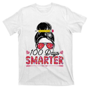 100 Days Smarter Girl Messy Bun Hair 100th Day Of School  T-Shirt