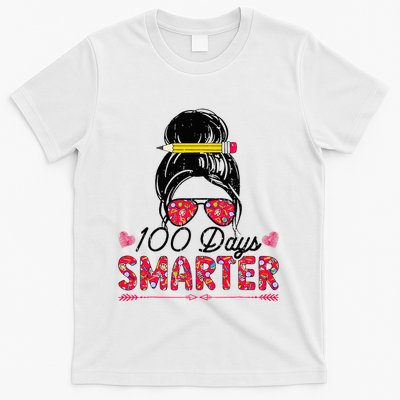 100 Days Smarter Girl Messy Bun Hair 100th Day Of School  T-Shirt