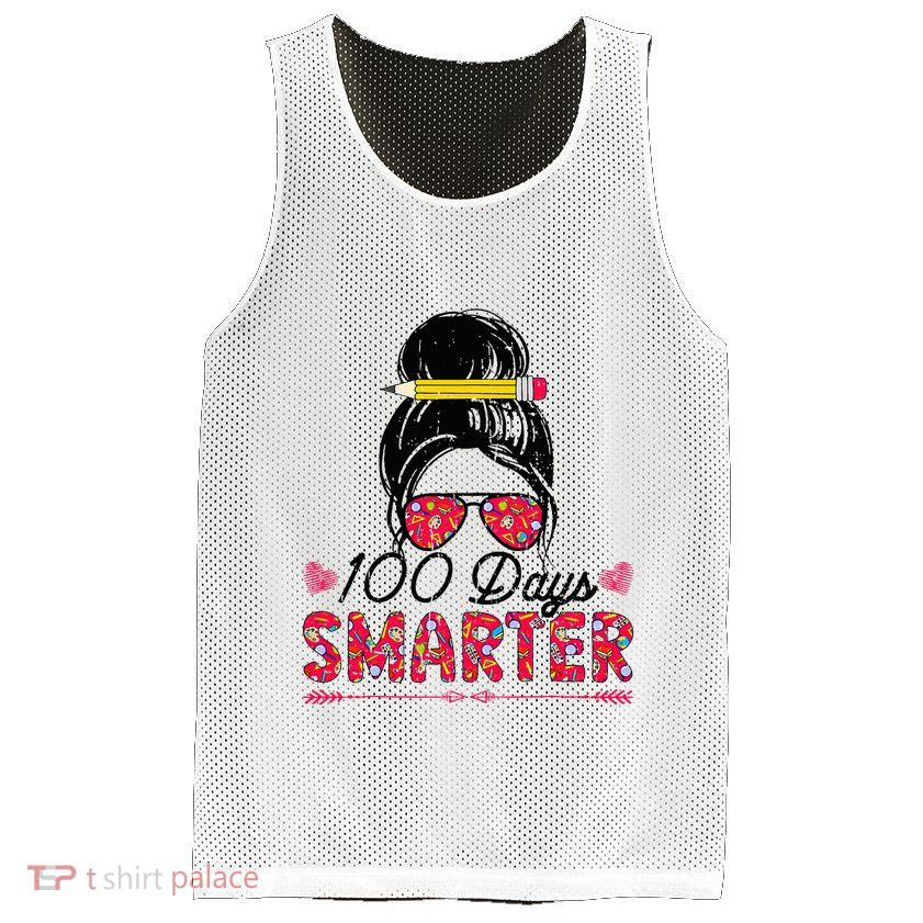 100 Days Smarter Girl Messy Bun Hair 100th Day Of School  Mesh Reversible Basketball Jersey Tank