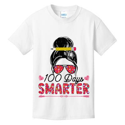 100 Days Smarter Girl Messy Bun Hair 100th Day Of School  Kids T-Shirt