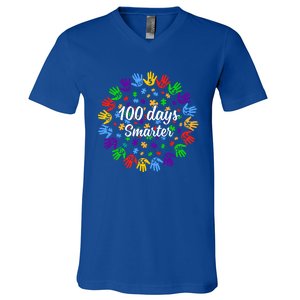 100 Day Smarter Hands 100 Days Of School Autism Teachers Gift V-Neck T-Shirt