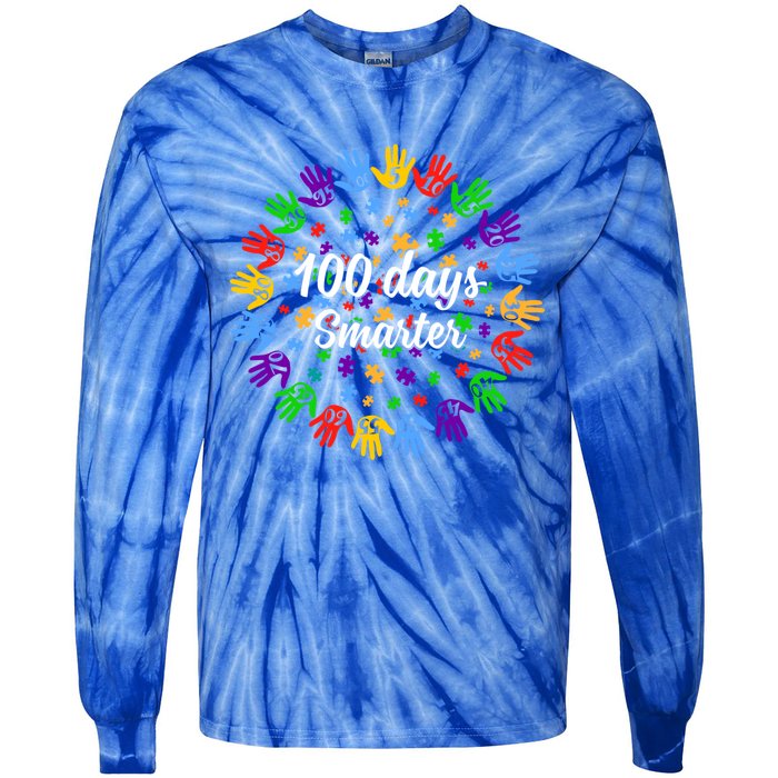 100 Day Smarter Hands 100 Days Of School Autism Teachers Gift Tie-Dye Long Sleeve Shirt