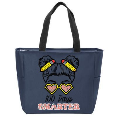 100 Days Smarter Bun 100th Day School Teacher Girl Zip Tote Bag