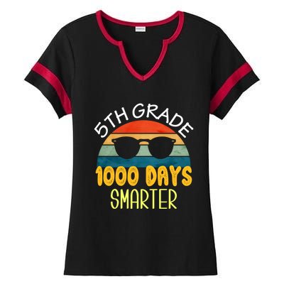 1000 Days Smarter Fifth 5th Grade Teacher Student Of School Ladies Halftime Notch Neck Tee