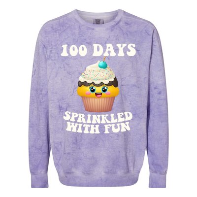 100 Days Sprinkled With Fun Cupcake 100th Day Of School Gift Colorblast Crewneck Sweatshirt