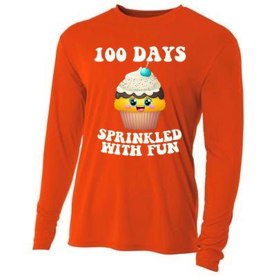 100 Days Sprinkled With Fun Cupcake 100th Day Of School Gift Cooling Performance Long Sleeve Crew