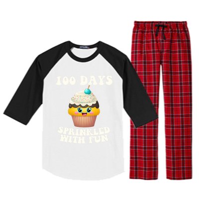 100 Days Sprinkled With Fun Cupcake 100th Day Of School Gift Raglan Sleeve Pajama Set