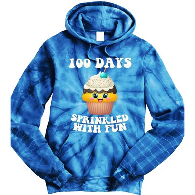 100 Days Sprinkled With Fun Cupcake 100th Day Of School Gift Tie Dye Hoodie