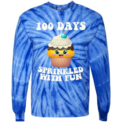 100 Days Sprinkled With Fun Cupcake 100th Day Of School Gift Tie-Dye Long Sleeve Shirt