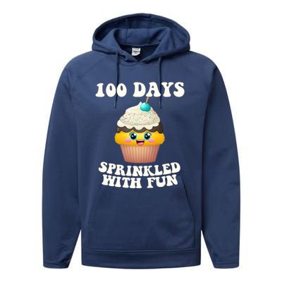 100 Days Sprinkled With Fun Cupcake 100th Day Of School Gift Performance Fleece Hoodie