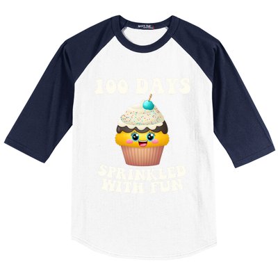 100 Days Sprinkled With Fun Cupcake 100th Day Of School Gift Baseball Sleeve Shirt