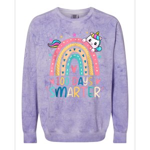 100 Days Smarter Unicorn 100th Day Of School Colorblast Crewneck Sweatshirt