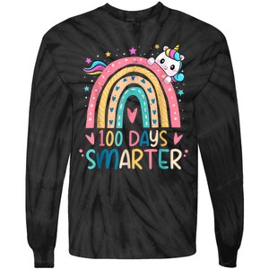 100 Days Smarter Unicorn 100th Day Of School Tie-Dye Long Sleeve Shirt