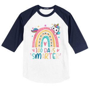 100 Days Smarter Unicorn 100th Day Of School Baseball Sleeve Shirt