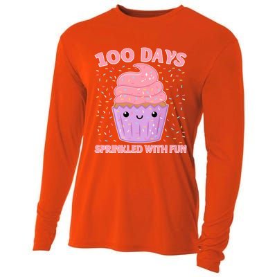 100 Days Sprinkled With Fun Cupcake 100th Day Of School Gift Cooling Performance Long Sleeve Crew