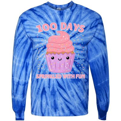 100 Days Sprinkled With Fun Cupcake 100th Day Of School Gift Tie-Dye Long Sleeve Shirt