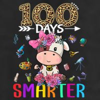 100 Days Smarter Cute Cow  Happy 100th Day of school  7 Panel Mesh Trucker Snapback Hat