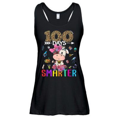 100 Days Smarter Cute Cow  Happy 100th Day of school  Ladies Essential Flowy Tank