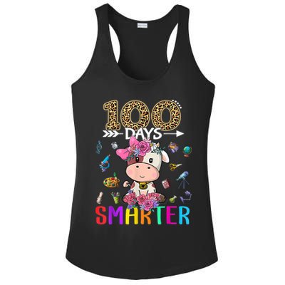 100 Days Smarter Cute Cow  Happy 100th Day of school  Ladies PosiCharge Competitor Racerback Tank