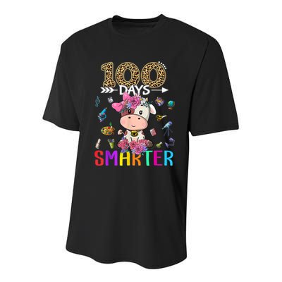100 Days Smarter Cute Cow  Happy 100th Day of school  Youth Performance Sprint T-Shirt