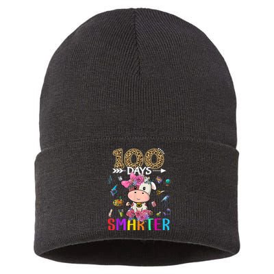 100 Days Smarter Cute Cow  Happy 100th Day of school  Sustainable Knit Beanie