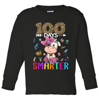100 Days Smarter Cute Cow  Happy 100th Day of school  Toddler Long Sleeve Shirt