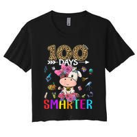 100 Days Smarter Cute Cow  Happy 100th Day of school  Women's Crop Top Tee