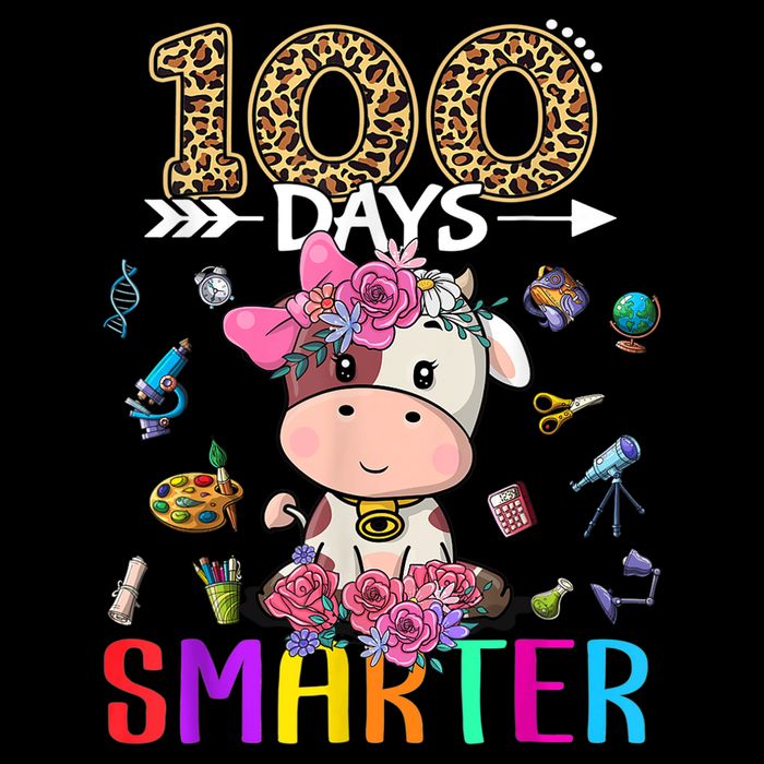 100 Days Smarter Cute Cow  Happy 100th Day of school  Women's Crop Top Tee