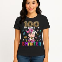 100 Days Smarter Cute Cow  Happy 100th Day of school  Womens T-Shirt