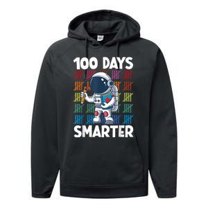 100 Days Smarter Space Astronaut 100th Day School Boy Performance Fleece Hoodie