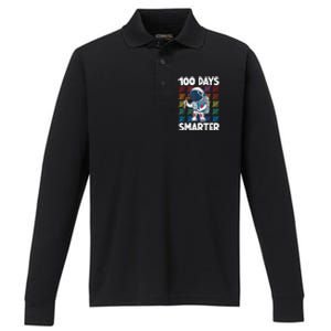 100 Days Smarter Space Astronaut 100th Day School Boy Performance Long Sleeve Polo